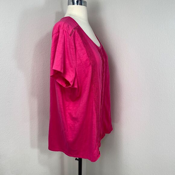 Terra & Sky Pink Knit Crochet Top 3X (24-26W) Short Sleeves Pullover Cot/Poly - Picture 9 of 10